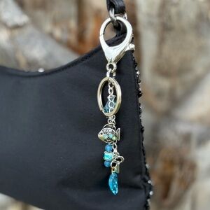 Aqua Key Handmade Bag Charm Keychain | One of a Kind | Crystal Accessory
